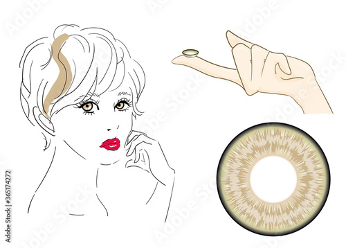 カラーコンタクトレンズ　カラコン　装着イメージイラスト