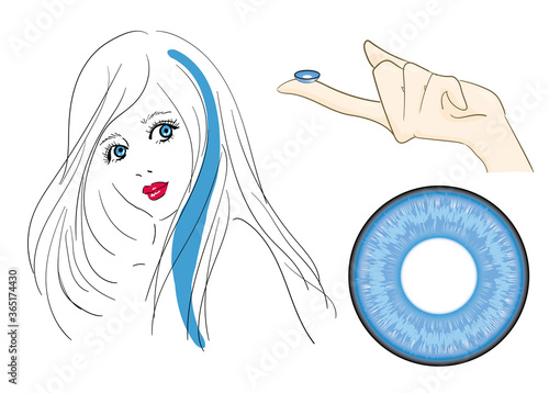 カラーコンタクトレンズ　カラコン　装着イメージイラスト