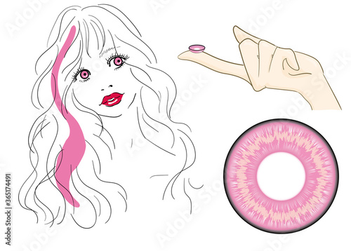 カラーコンタクトレンズ　カラコン　装着イメージイラスト