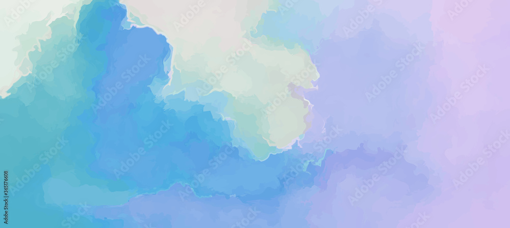 Clouds scenic backdrop blue-pink gentle morning sunrise. Hand painted watercolor sky and clouds, abstract background illustration.