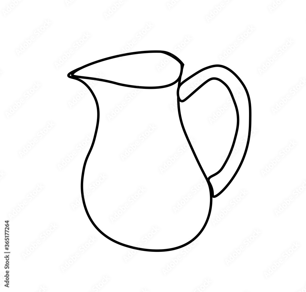Vector jug with a black line. Simple food and cooking illustration in doodle style on a white isolated background hand drawn. Design for social networks,web,advertising,banners,menus,recipes. Vector jug with a black line. Simple food and cooking illustration in doodle style on a white isolated background hand drawn. Design for social networks,web,advertising,banners,menus,recipes.