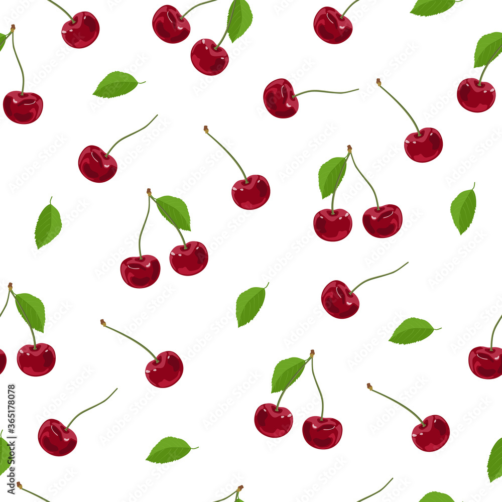 Seamless pattern with cherry berries. White background, isolate. Vector illustration Seamless pattern with cherry berries. White background, isolate. Vector illustration