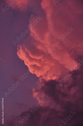 Color toned image, Dramatic sunset sky with colorful clouds.