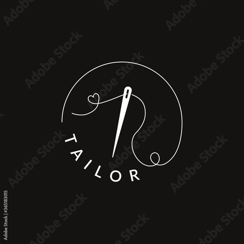 Simple tailor logo design. Minimal logotype template for branding. Sew needle sign vector illustration