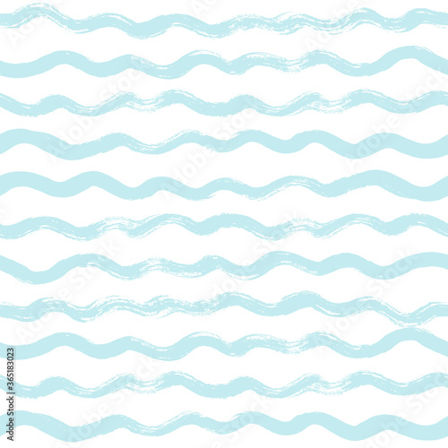 Seamless Wave Pattern, Hand drawn water sea modern vector background. Wavy beach brush stroke, curly grunge paint lines, watercolor illustration