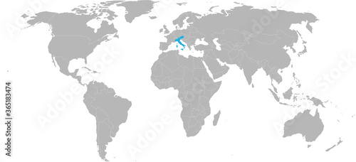 Austria  Italy countries isolated on world map. Light gray background. Travel Backgrounds.
