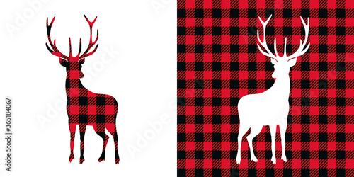 ..Deer buffalo plaid  set. Vector illustration woodland  animal . Lumberjack  clipart.