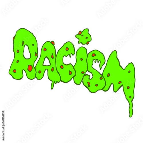 Racism - vector lettering handwritten on theme of antiracism, protesting against racial inequality and revolutionary design. For flyers, stickers, posters. Concept decay of society