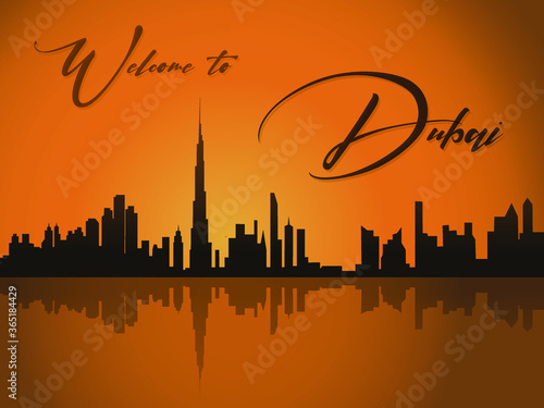 welcome to Dubai sunset Burj Khalifa tower skyline united arab emirates vector illustration design for post card touristic  print souvenir