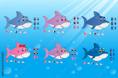 Young and Old Shark. Family shark set 