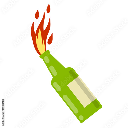 Molotov cocktail. Fire and bottle. The rebel symbol and the riot. Cartoon flat illustration isolated on white. Propellant Bomb and Napalm. Weapons of rebellion and protest