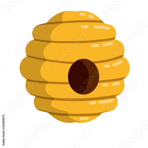 Hive. Yellow beehive. Honey production. Flat cartoon illustration isolated on white. Home of the wasp and insect. Element of nature and forests
