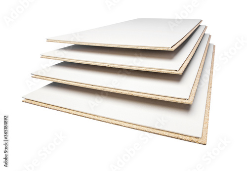 Four layers of wooden planks in a studio setting, isolated on white