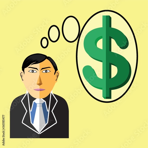 business man with dollars thought