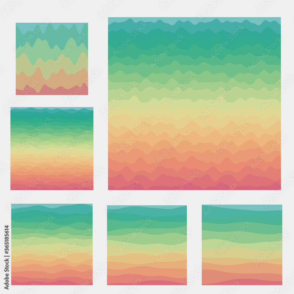 Abstract waves background collection. Curves in teal pink colors. Charming vector illustration.