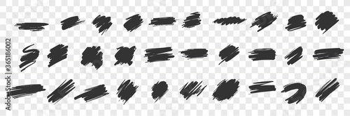 Brush hand drawn underlines, circles, squares set collection.