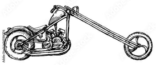 Ink Sketch Chopper Motorcycle, Side View