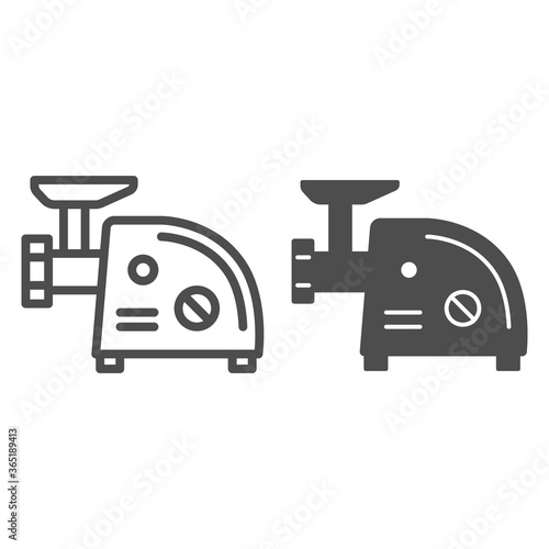 Electric meat grinder line and solid icon, Kitchen appliances concept, Meat mincer sign on white background, mincing machine icon in outline style for mobile concept and web design. Vector graphics.