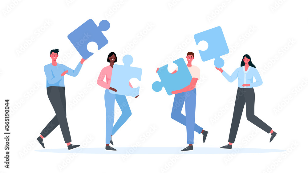 Puzzle teamwork. Business concept. Team metaphor. people connecting puzzle elements. Vector illustration flat design style. Symbol of teamwork, cooperation, partnership. Puzzle teamwork. Business concept. Team metaphor. people connecting puzzle elements. Vector illustration flat design style. Symbol of teamwork, cooperation, partnership.