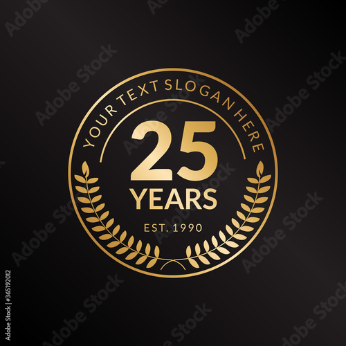 25 Year Anniversary with gold Vector Template Design Illustration