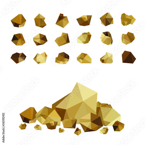 Set of gold rocks, gold nuggets 