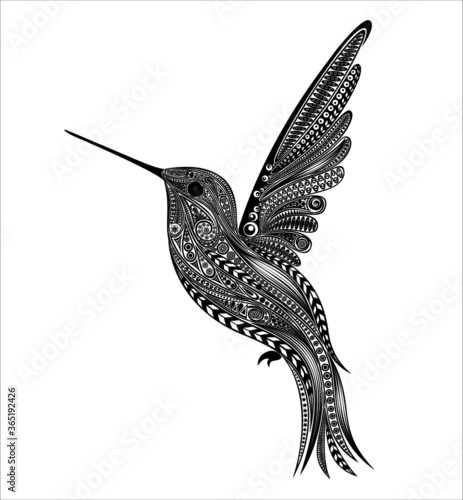 Vector Hummingbird from patterns. Original illustration in zentangle style