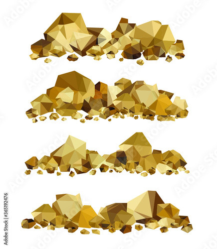 Set of gold rocks, gold nuggets 