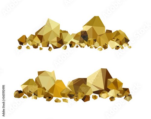 Set of gold rocks, gold nuggets 
