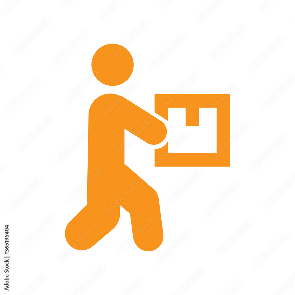 Оrange courier icon with package. Оrange courier icon with package.
