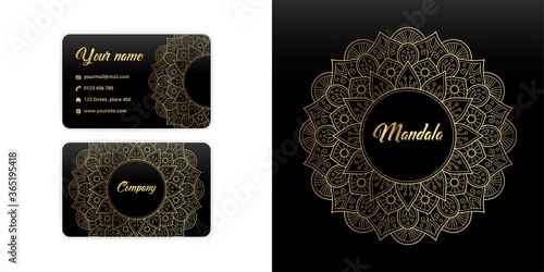 Abstract mandala business card. Luxury arabesque background. floral pattern motif set in gold color