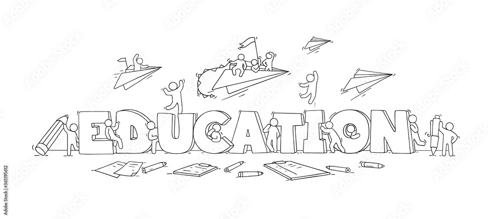 Sketch of little people with word Education Sketch of little people with word Education