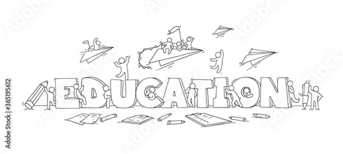 Sketch of little people with word Education