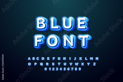 Vector 3D font bold style modern typography for logo decoration. Large blue and white font . Cool alphabet. Fashionable font.