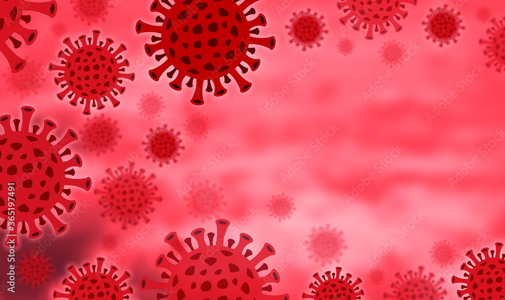 Corona virus with a red background Corona virus with a red background