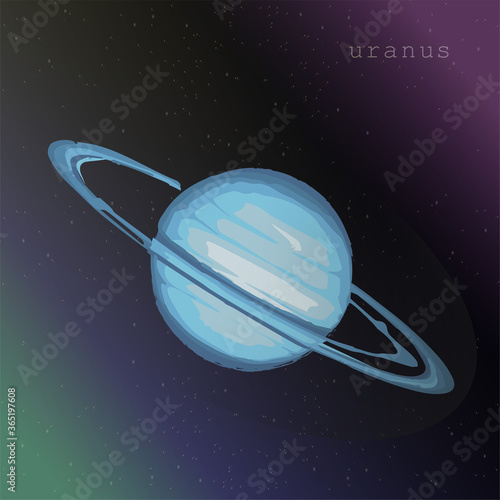 Uranus planet with ring on the dark starry cosmic sky. vector illustration for educational publications postcards postcards school articles. illustration about space exploration astronomy astrology