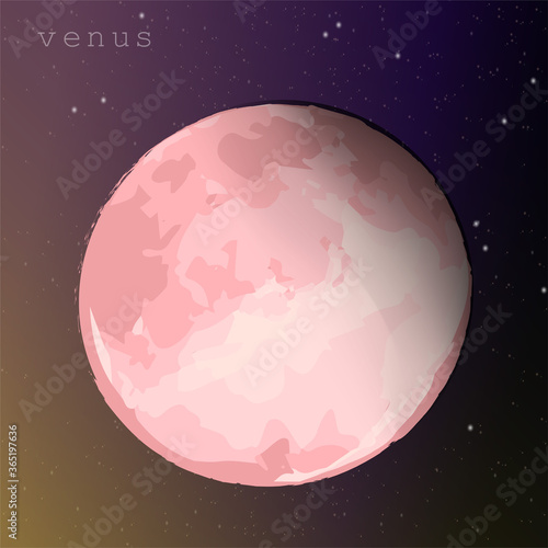Venus planet against the background of a dark starry cosmic sky. vector illustration for educational publications postcards postcards school articles. illustration about space exploration astronomy