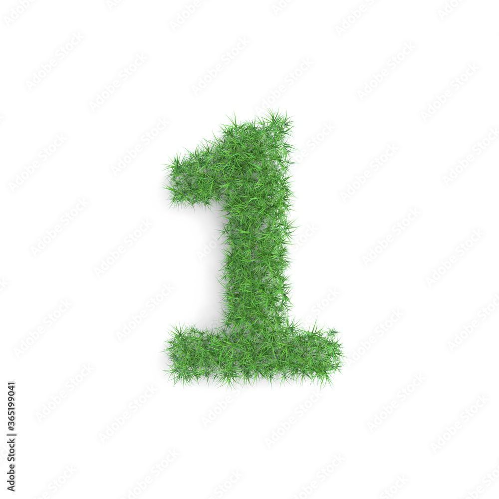 1 one number symbol made of green grass isolated on white background, part of the set. Sustainable technology or lifestyle related 3d rendering 1 one number symbol made of green grass isolated on white background, part of the set. Sustainable technology or lifestyle related 3d rendering