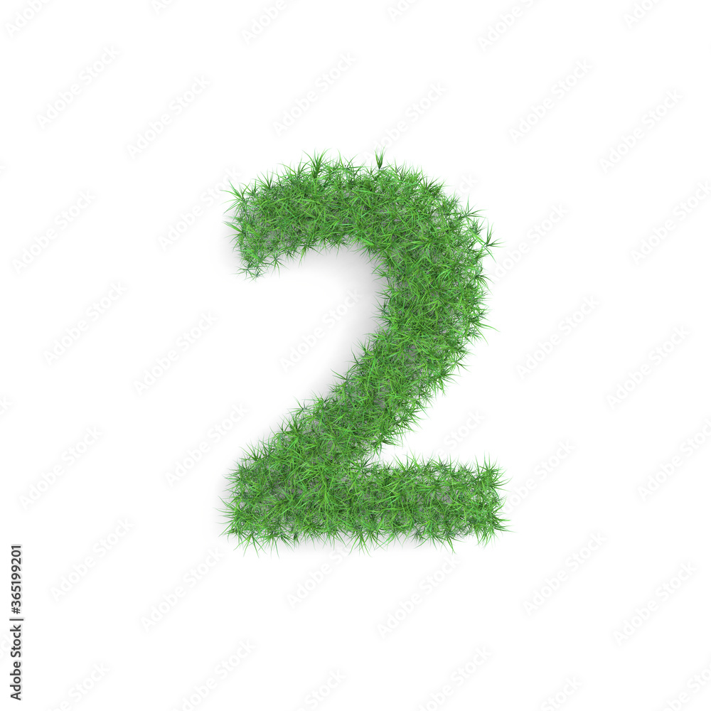 2 two number symbol made of green grass isolated on white background, part of the set. Sustainable technology or lifestyle related 3d rendering 2 two number symbol made of green grass isolated on white background, part of the set. Sustainable technology or lifestyle related 3d rendering