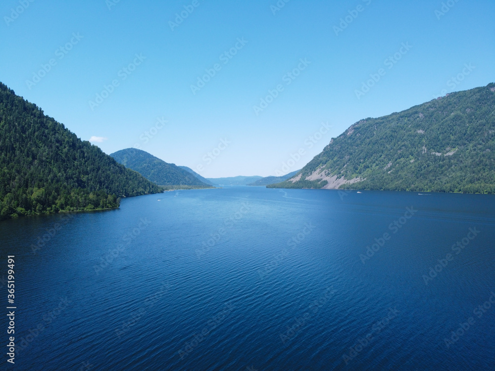 Teletskoye lake in Altai, blue water and mountains