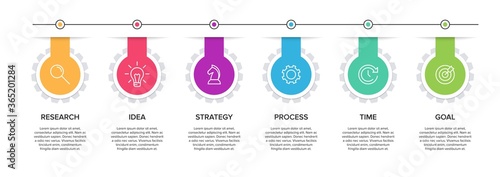 Concept of arrow business model with 6 successive isometric steps. Six colorful graphic elements. Timeline design for brochure, presentation. Infographic design layout