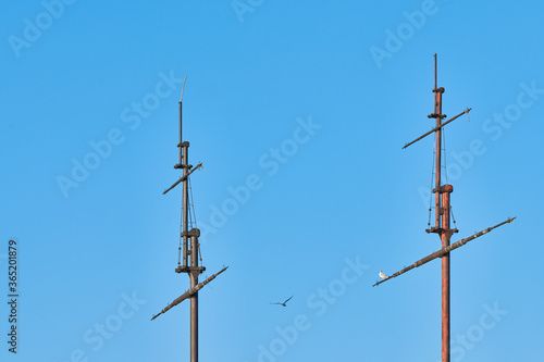 Sailing mast of ship, copy space. photo