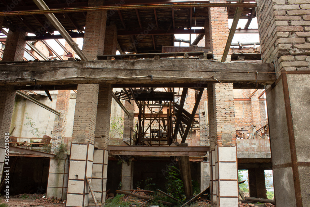The industrial building destroyed and collapsed