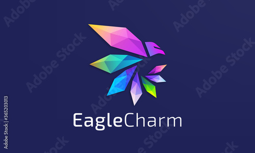 Multicolored winged crystal eagle logo design