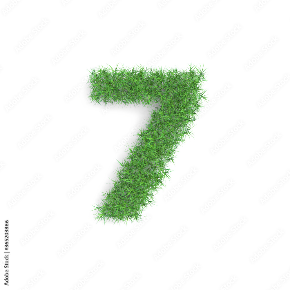 7 seven number symbol made of green grass isolated on white background, part of the set. Sustainable technology or lifestyle related 3d rendering 7 seven number symbol made of green grass isolated on white background, part of the set. Sustainable technology or lifestyle related 3d rendering