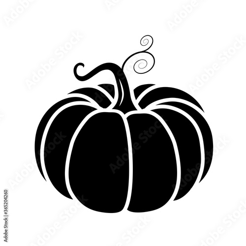 Vector black and white pumpkin icon in a flat style. The illustration is suitable for decorating a Halloween holiday, menu, food.