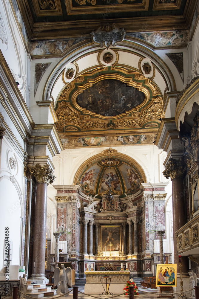August 2019 - Italy - Amalfi - Interior of the Cathedral of San Andrea - The most famous monument in Amalfi is certainly the Arab-Sicilian Cathedral