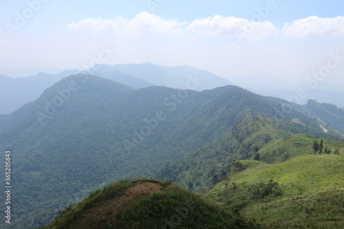 mountain with blue sky at Phu Chi Fah, Chiang Rai, Thailand.