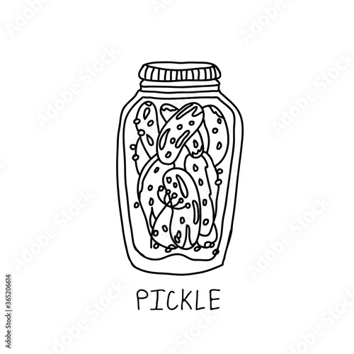 Glass jar of marinated pickles vector icon. Hand drawn illustration of preserved food.