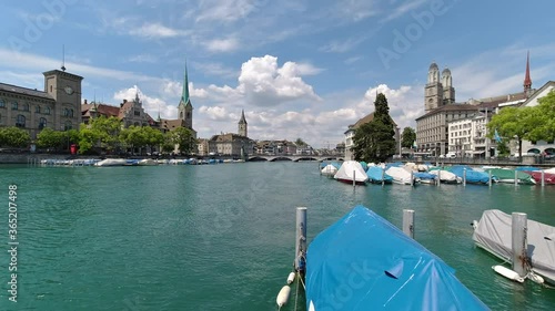 Zurich Münsterbrück with Fraumünster and Grossmünser Churches