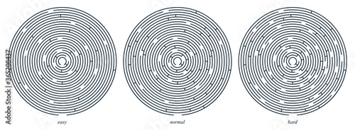 Radial labyrinth maze vector design, children game to play, find way out.